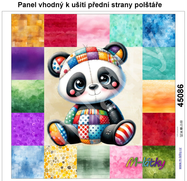 Panel k ušití  - dekorativní polštář - Patchworková zvířátka - panda (1)