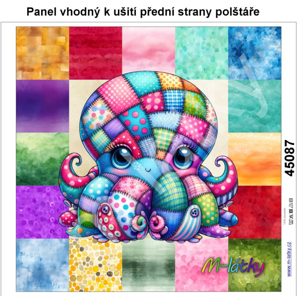 Panel k ušití  - dekorativní polštář - Patchworková zvířátka - chobotnice (1)