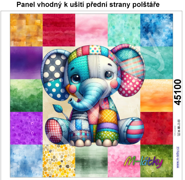 Panel k ušití  - dekorativní polštář - Patchworková zvířátka - hroch (1)