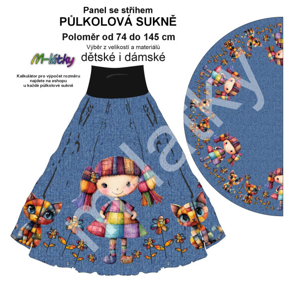 Panel - půlkolová sukně  výběr z poloměru od 74  do 145 cm - meloun (1)