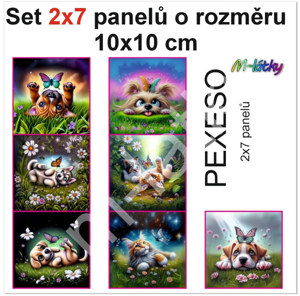 Set 14ti panelů o rozměru 10x10 cm (PEXESO 2x7 obrázků) - Holčičky se zvířátky (1)