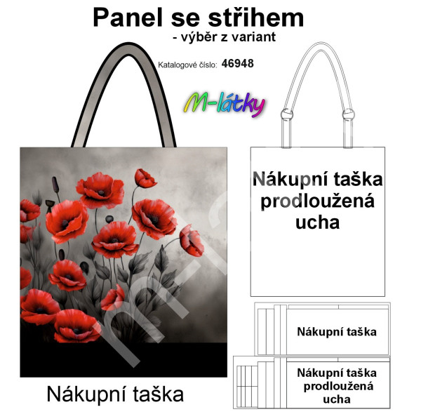 Panel k ušití  - nákupní taška/nákupní taška s prodluženými uchy - tři chrti (2)