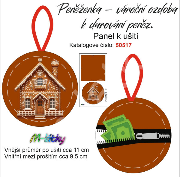 Panel k ušití - malá peněženka - vánoční ozdoba k darování peněz perníček (1)