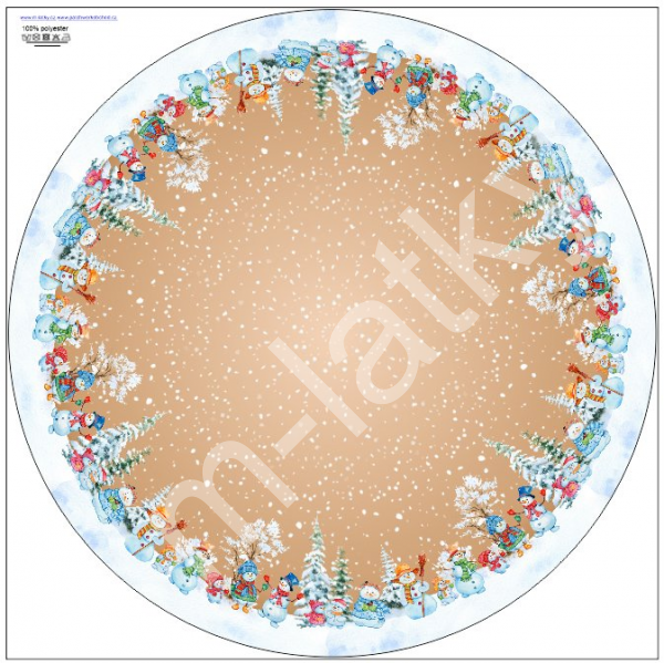 Podložka pod stromeček / ubrus  - vánoční - sněhuláci - průměr cca 78 cm (1)
