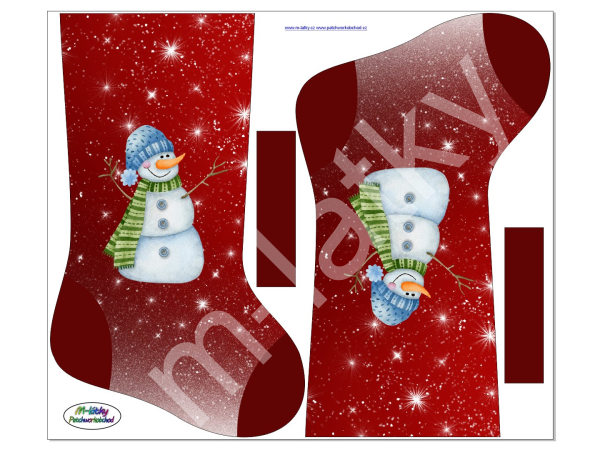 Panel k ušití - Vánoční (mikulášská) punčocha - sněhulák (1)