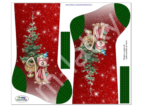 Panel k ušití - Vánoční (mikulášská) punčocha - kocour (1)