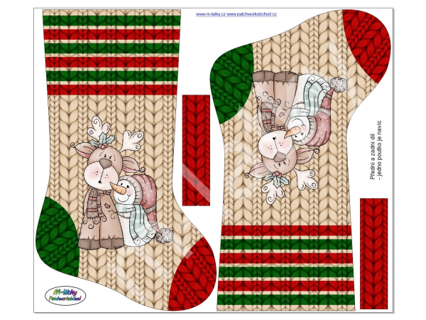 Panel k ušití - Vánoční (mikulášská) punčocha - kocour (1)
