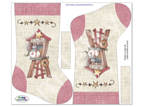 Panel k ušití - Vánoční (mikulášská) punčocha - slepička (1)
