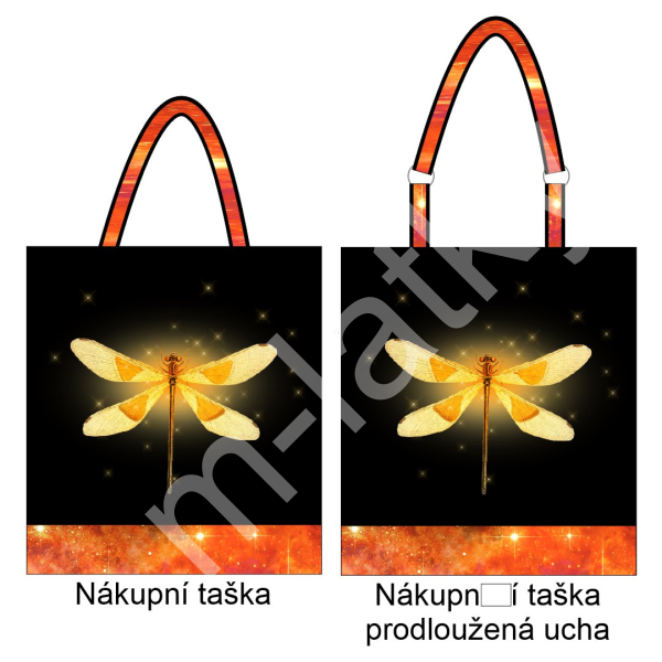 Panel k ušití  - nákupní taška/nákupní taška s prodluženými uchy - výběr z variant  - vážka (2)