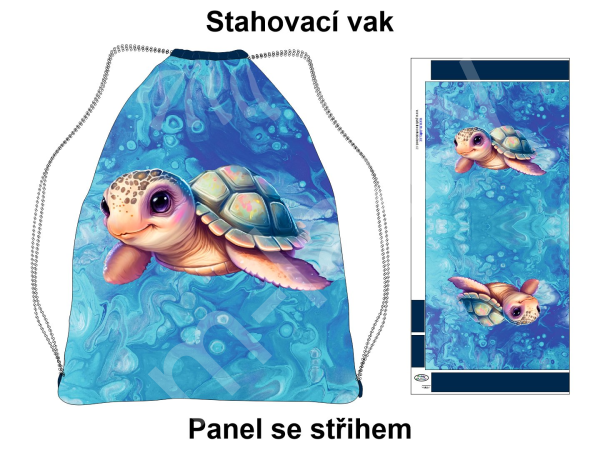 Panel se střihem k ušití - stahovací vak - želva (1)