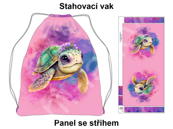 Panel se střihem k ušití - stahovací vak - želva (1)