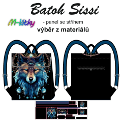 OB Panel se střihem -  Překlápěcí batoh Sissi - vlk návod k panelu zdarma - více v popisu produktu  - stáhněte si doplňkový střih k umístění magnetického zapínání