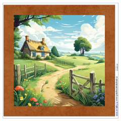 OB Panel k ušití  - dekorativní polštář - Anglický venkov - domečky výběr z variant