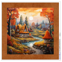 OB Panel k ušití  - dekorativní polštář - Podzimní krajina - domečky výběr z variant