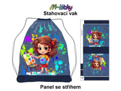 OB Panel se střihem k ušití - stahovací vak - dívka malířka Materiál - výběr z variant