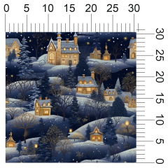 OB Metráž vánoční Metráž zimní krajina - domečky náš tisk na objednávku – výběr z materiálů