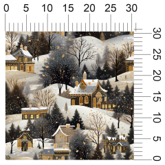 OB Metráž vánoční Metráž zimní krajina - domečky náš tisk na objednávku – výběr z materiálů