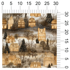 OB Metráž vánoční Metráž zimní krajina - domečky náš tisk na objednávku – výběr z materiálů