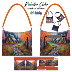 OB Panel se střihem - Kabelka Soňa - podzimní krajina - domečky návod k panelu zdarma - více v popisu produktu