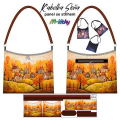 OB Panel se střihem - Kabelka Soňa - podzimní krajina - domečky návod k panelu zdarma - více v popisu produktu
