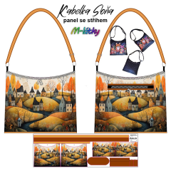 OB Panel se střihem - Kabelka Soňa - podzimní krajina - domečky návod k panelu zdarma - více v popisu produktu