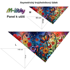 OB Panel k ušití - asymetrický trojúhelníkový šátek (šátko šála) - barevné květy výběr z variant