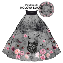 OB Panel - kolová sukně  výběr z průměru  od 60 do 145 cm - tattoo vlk tisk m-látky – výběr z rozměrů a variant materiálů