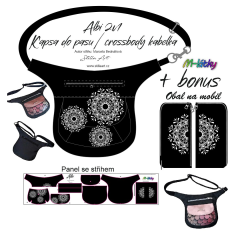 OB B - Panel k ušití - Albi 2v1 Kapsa do pasu (ledvinka - pamlskovní)/crossbody kabelka + bonus panel obal na mobil - mandaly fotonávod v popisu produktu