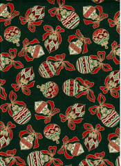 PA Vánoční plátno - ozdoby na zelené - zlatotisk 100% bavlna - dovoz EU