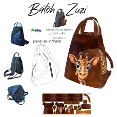 OB B Panel batoh Zuzi střih Marcela Bednářová - žirafa panel se střihem tisk na ob jednávku