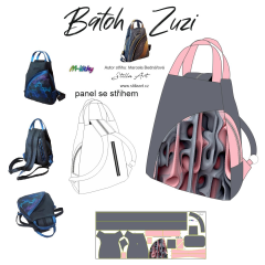 OB Panel batoh Zuzi střih Marcela Bednářová - šedá/růžová absttrakce panel se střihem tisk na ob jednávku