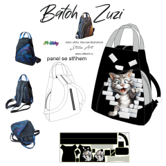 OB Panel batoh Zuzi střih Marcela Bednářová - Kocour (mainská mývalí kočka) panel se střihem tisk na ob jednávku