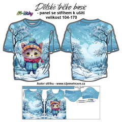 OB K - Panel se střihem - dětské tričko Basic 104-170 - kočka v zimě náš sublimační tisk na objednávku - výběr z velikostí a materiálů (menší velikost 80-98 mají samostatný produkt)