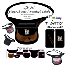 OB B - Panel k ušití - Albi 2v1 Kapsa do pasu (ledvinka - pamlskovní)/crossbody kabelka + bonus panel obal na mobil  - Kočky fotonávod v popisu produktu
