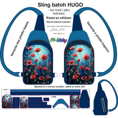OB B - Panel k ušití -Sling batoh Hugo s přední kapsou nebo bez - vlčí máky Kočárkovina - fotonávod v popisu produktu