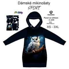 F - Panel k ušití  - dámské mikinošaty SPORT XS - XXXL (střih Fazonetka) - bílá sova (3)