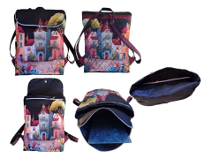 Panel se střihem - Batoh Sirena - dvoukomorový překlápěcí batoh - domečky (11)