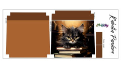 Panel k ušití - Crossbody kabelka Pandora - Provance - Kočka v knihovně (2)