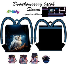 OB Panel se střihem - Batoh Sirena - dvoukomorový překlápěcí batoh - Sova Kočárkovina - fotonávod v popisu produktu