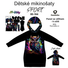 OB F - Panel se střihem  - dětské mikinošaty SPORT 80 -164  (střih Fazonetka) - sova Ditigální tisk m-látky – výběr z variant