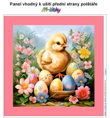 OB Panel k ušití  - dekorativní polštář - velikoniční kuřátko a vajíčka Mikrovlákno