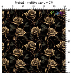 OB Metráž Gothic růže černá/zlatá (nejedná se o metalický zlatotisk) náš tisk na objednávku – výběr z materiálů