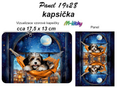 OB Kapsička k nákupní tašce/kosmetická taštička - Havanský psík na houpačce Panel k ušití - náš tisk na objednávku