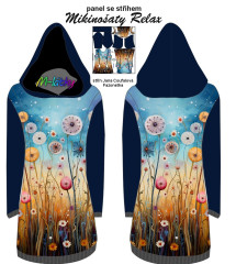 OB F - Panel k ušití  - dámské mikinošaty Relax XS - XXXL (střih Fazonetka) - Luční květy Panel se střihem - výběr z variant materiálu