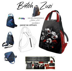 MOB Panel batoh Zuzi střih Marcela Bednářová - máky panel se střihem tisk na ob jednávku
