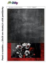 MOB Panel  o rozměru 25x35 cm - vhodný na ušití peněženky - červenošedé květy výběr z variant materiálu - vlastní sublimační tisk na objednávku
