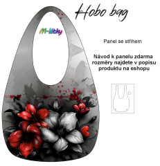 MOB Hobo bag Basic  (nákupní taška) - červeno šedé květy - panel se střihem tisk na objednávku