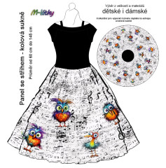 OB Panel - kolová sukně  výběr z průměru  od 60 do 145 cm - legrační ptáci v notách tisk m-látky – výběr z rozměrů a variant materiálů