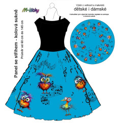 OB Panel - kolová sukně  výběr z průměru  od 60 do 145 cm - legrační ptáci v notách tisk m-látky – výběr z rozměrů a variant materiálů