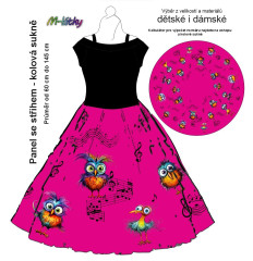 OB Panel - kolová sukně  výběr z průměru  od 60 do 145 cm - legrační ptáci v notách tisk m-látky – výběr z rozměrů a variant materiálů